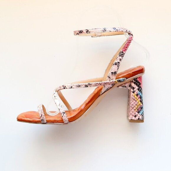 Jessica Simpson Snakeskin Toe Loop Square Toe Ankle Strap Block Heel Sandals - Picture 10 of 16